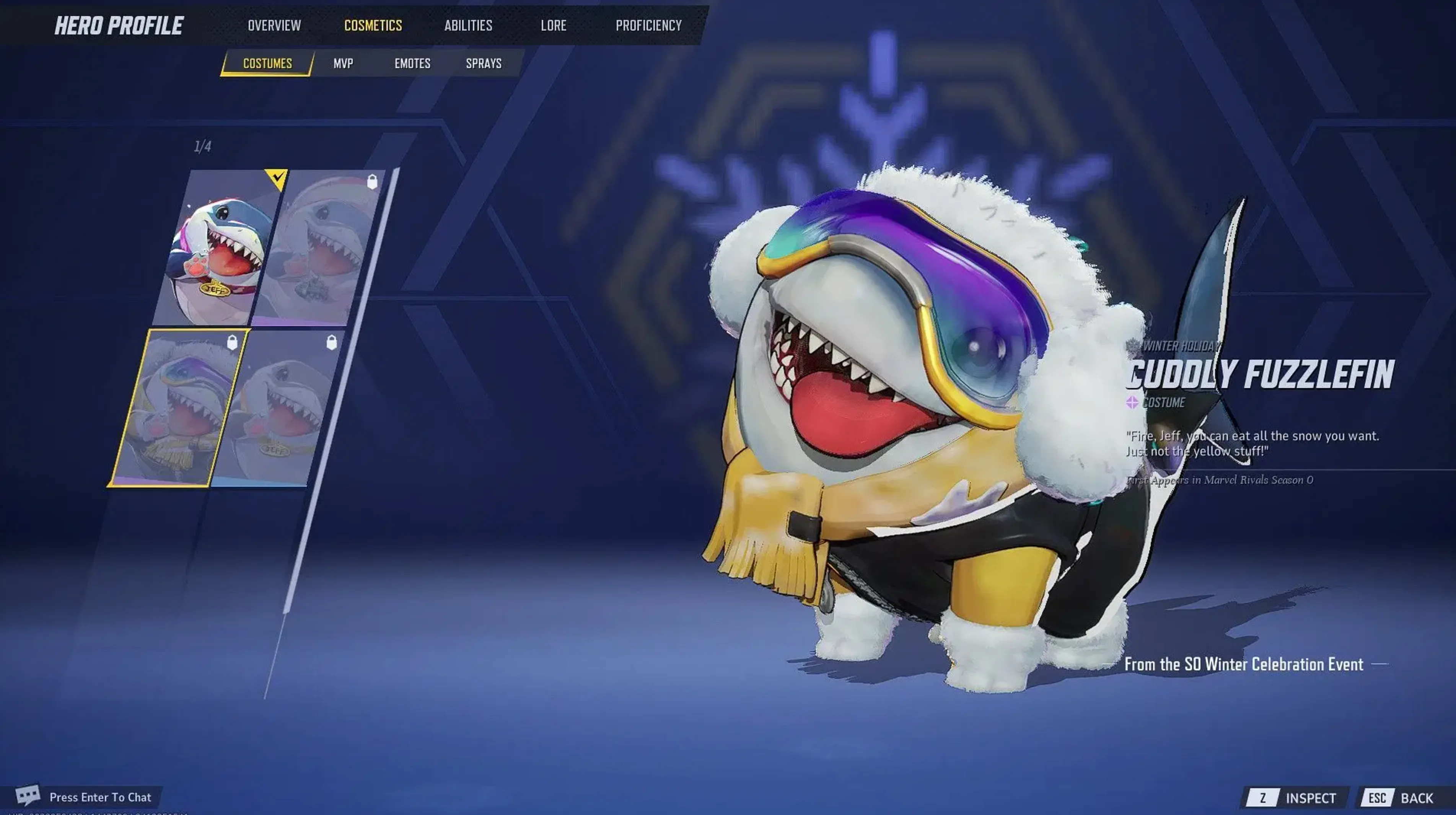 Cuddly Fuzzlefin jeff the land shark skin